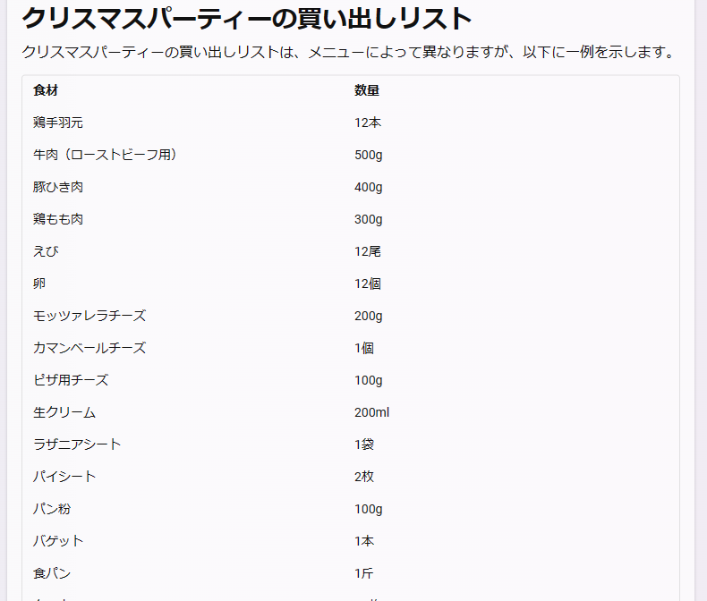 bingからの回答_買い物リスト